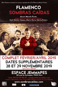 spectacle FLAMENCO SOMBRAS CAIDAS. Du 28 au 29 novembre 2019 à Paris10. Paris.  20H00